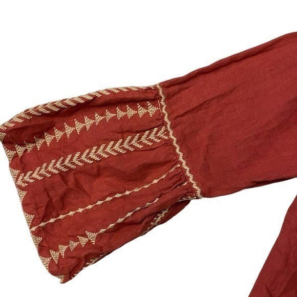 Johnny Was‎ Embroidered Linen Tunic Dress Medium Red Orange Floral Boho - Picture 6 of 10